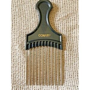Vintage CONAIR Metal Hair Pick Afro Lift Comb Pebbled Handle Stainless Steel 6"